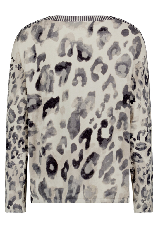 Strickpullover langarm mit Leoprint Grey / Beige FR