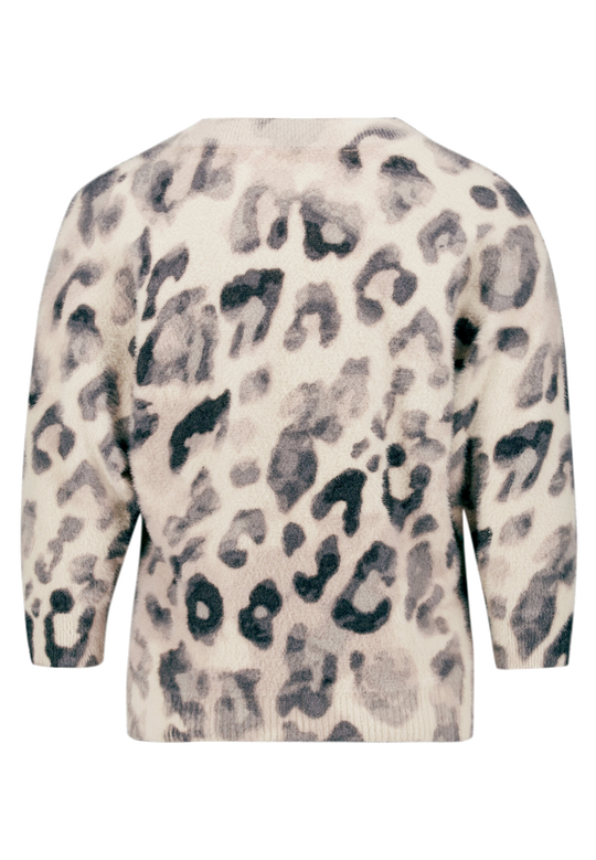 Strickpullover mit Leoprint Grey / Beige FR