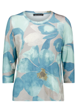 Shirt 3/4 Arm mit Blumen Petrol / Grey F