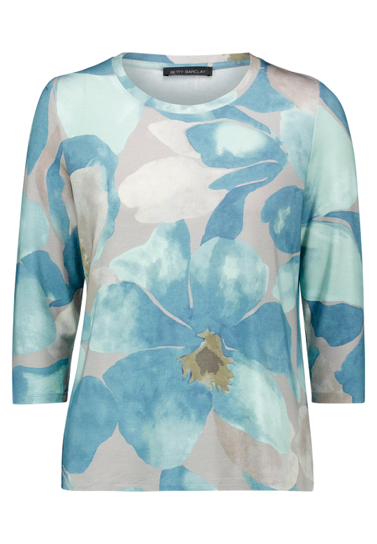Shirt 3/4 Arm mit Blumen Petrol / Grey F