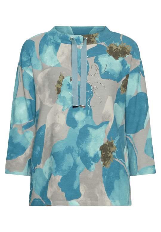 Betty Barclay Floral 3/4 Sleeve Sweatshirt Petrol/Grey View 5 - Papena UK