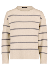 Strickpullover mit Streifen und Glitzer Beige (Patch Taupe/Grey) F