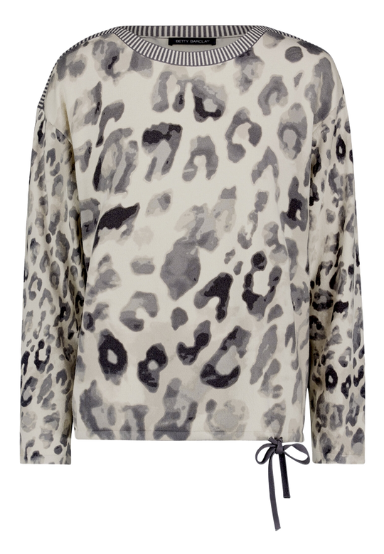 Strickpullover langarm mit Leoprint Grey / Beige F