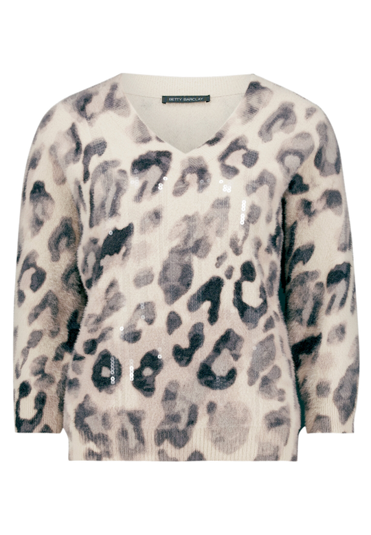 Strickpullover mit Leoprint Grey / Beige F