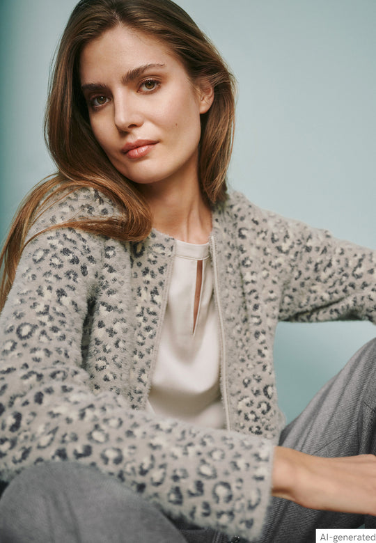 Betty Barclay Knit jacket with leopard print Patch Grey/Beige View 8 - Papena UK