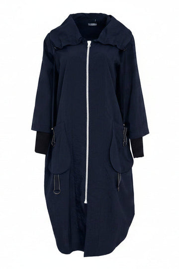 Naya Relaxed Three-Quarter Hooded Coat French Blue View 2 - Papena UK