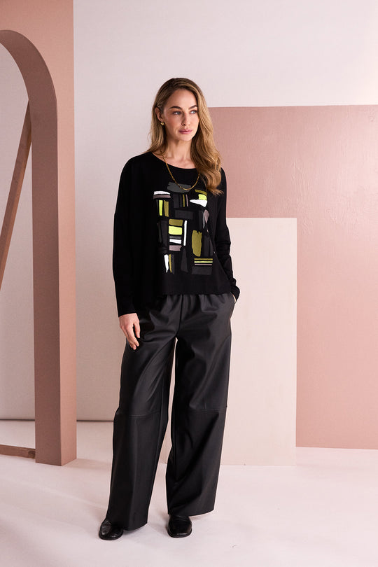 Naya Pull-Up Leatherette Wide-Leg Trouser | NAW26295