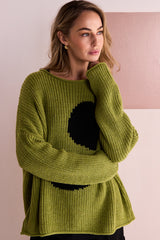 NAYA NAW26261 Spotted Oversized Round Neck Knit Jumper – Avocado / Black