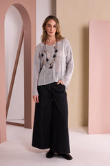 NAYA Round Neck Knit With Cut Away Hem | NAW26120 – Silver