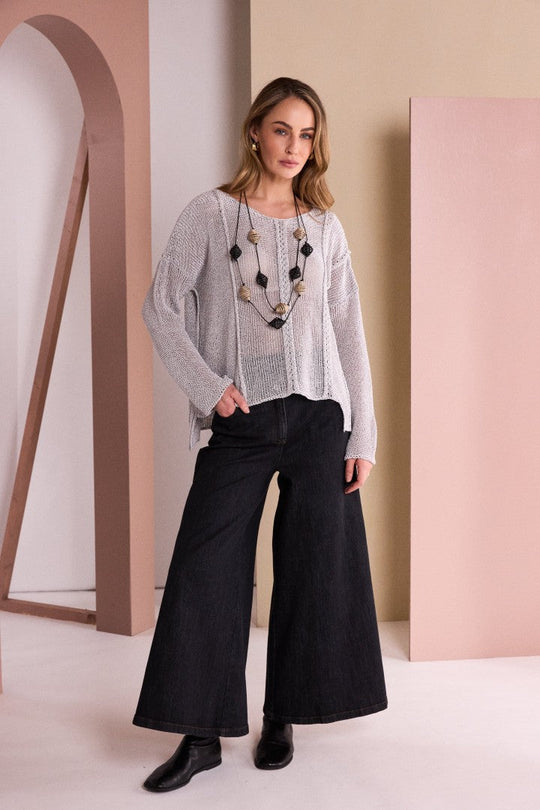 NAYA Round Neck Knit With Cut Away Hem | NAW26120 – Silver