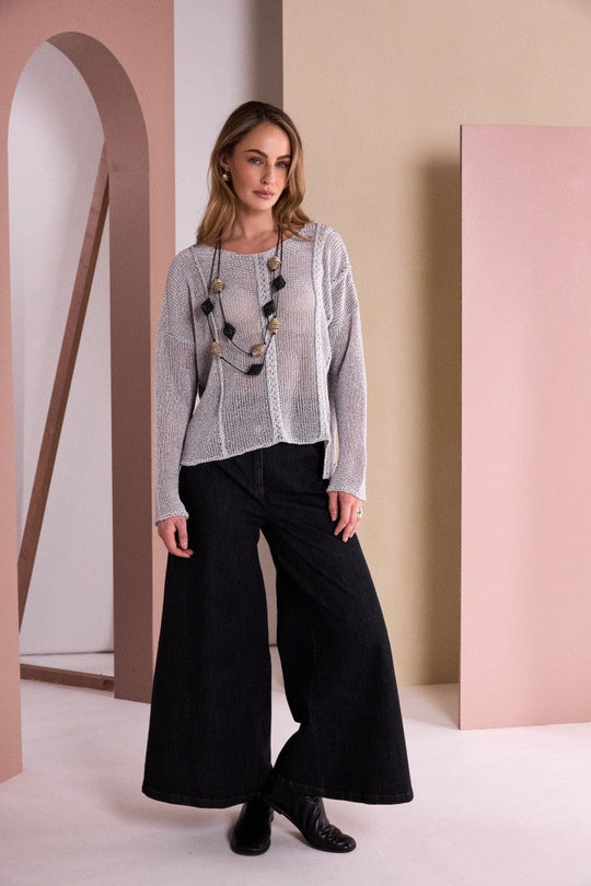 NAYA Round Neck Knit With Cut Away Hem | NAW26120 – Silver