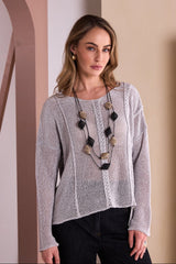 NAYA Round Neck Knit With Cut Away Hem | NAW26120 – Silver