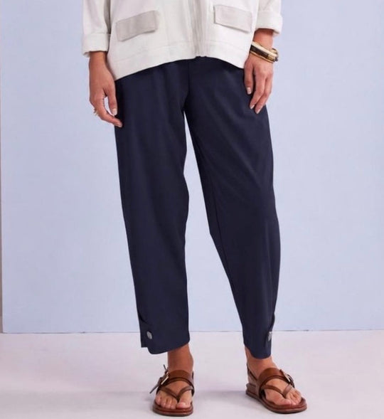 NAYA Slim Leg Tapered Travel Fabric Trousers with Buttoned Tab Hems | NPA26179