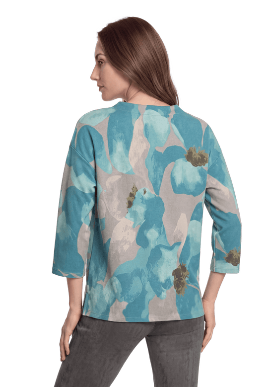 Betty Barclay Floral 3/4 Sleeve Sweatshirt Petrol/Grey View 4 - Papena UK