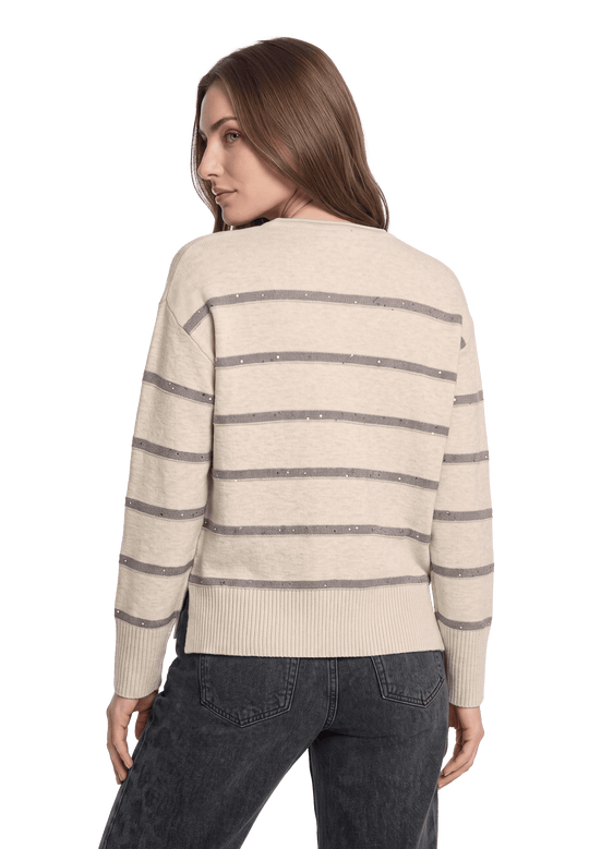 Strickpullover mit Streifen und Glitzer Beige (Patch Taupe/Grey) R