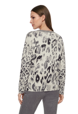 Strickpullover langarm mit Leoprint Grey / Beige R
