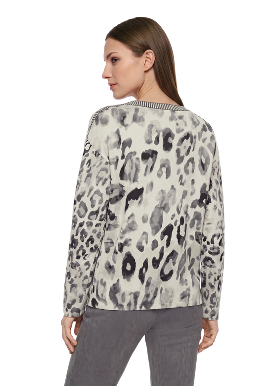 Strickpullover langarm mit Leoprint Grey / Beige R