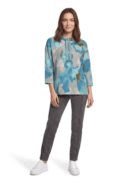 Betty Barclay Floral 3/4 Sleeve Sweatshirt Petrol/Grey View 2 - Papena UK