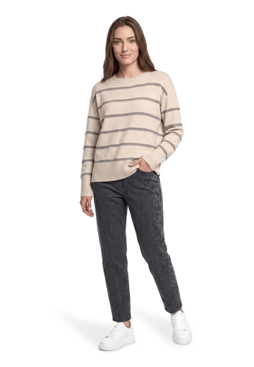 Strickpullover mit Streifen und Glitzer Beige (Patch Taupe/Grey) VH