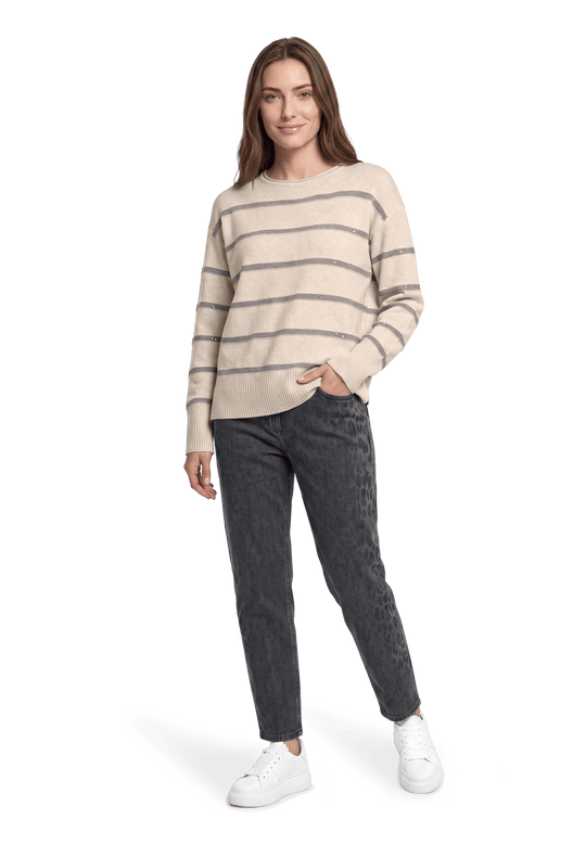 Strickpullover mit Streifen und Glitzer Beige (Patch Taupe/Grey) VH