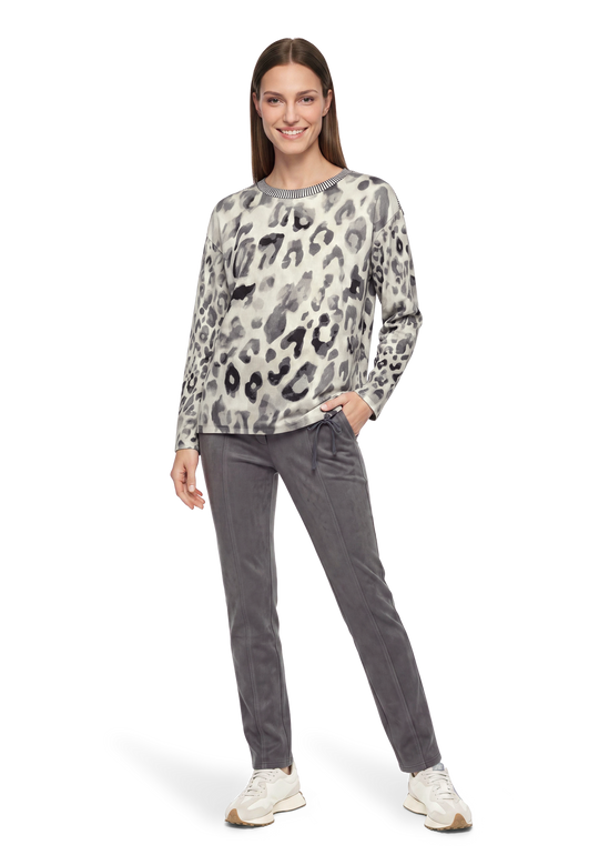 Strickpullover langarm mit Leoprint Grey / Beige VH