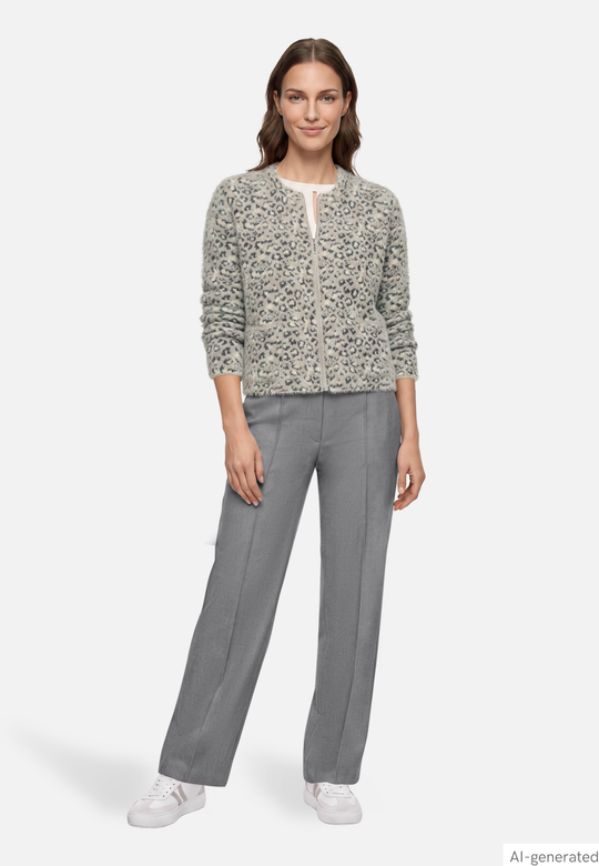 Betty Barclay Knit jacket with leopard print Patch Grey/Beige View 2 - Papena UK