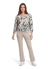 Strickpullover mit Leoprint Grey / Beige VH