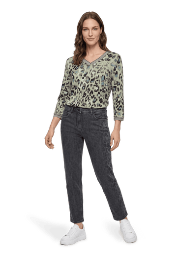 Betty Barclay Leopard Print Barrel Jeans Dark Grey Denim View 2 - Papena UK