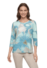 Shirt 3/4 Arm mit Blumen Petrol / Grey V