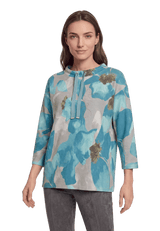 Betty Barclay Floral 3/4 Sleeve Sweatshirt Petrol/Grey View 1 - Papena UK