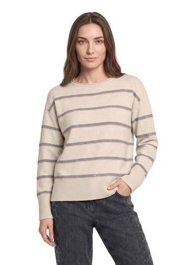Strickpullover mit Streifen und Glitzer Beige (Patch Taupe/Grey) V