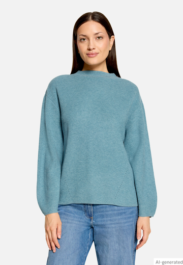Betty Barclay Stand-Up Collar Knit Jumper Smoky Mint Melange View 1 - Papena UK