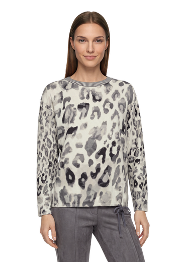 Betty Barclay Long-Sleeve Leopard Print Knit Jumper Grey/Beige View 1 - Papena UK