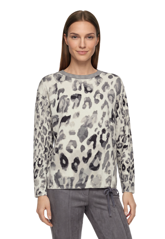 Strickpullover langarm mit Leoprint Grey / Beige V