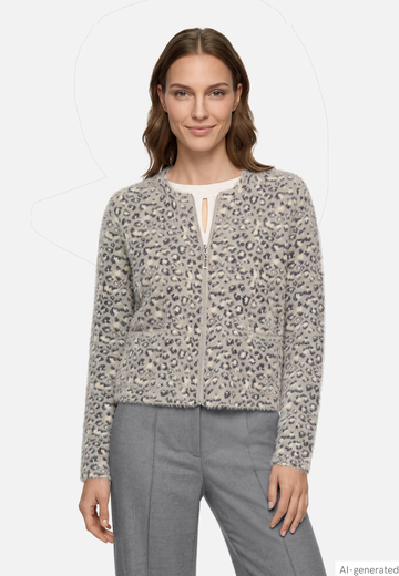 Betty Barclay Knit jacket with leopard print Patch Grey/Beige View 1 - Papena UK