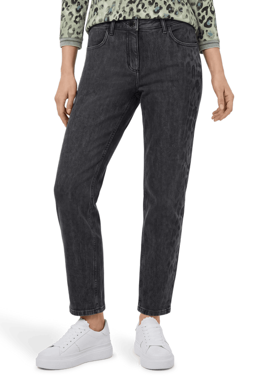 mit Leoprint Barrel Jeans Dark Grey V