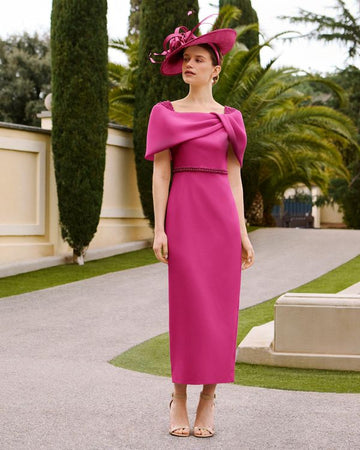 Couture Club Beaded Crepe Midi Dress Fuschia View 1 - Papena UK