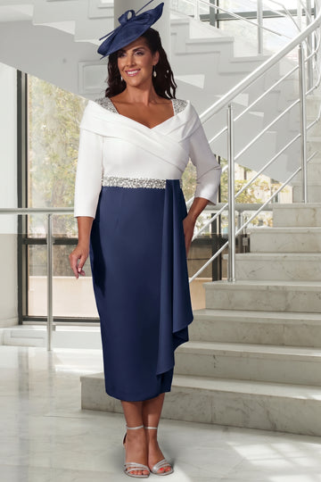Veromia Occasion Dress Navy-Ivory View 1 - Papena UK